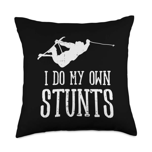 Do My Own Stunts Ski Funny Broken Bone Accident Skier Gift Throw Pillow