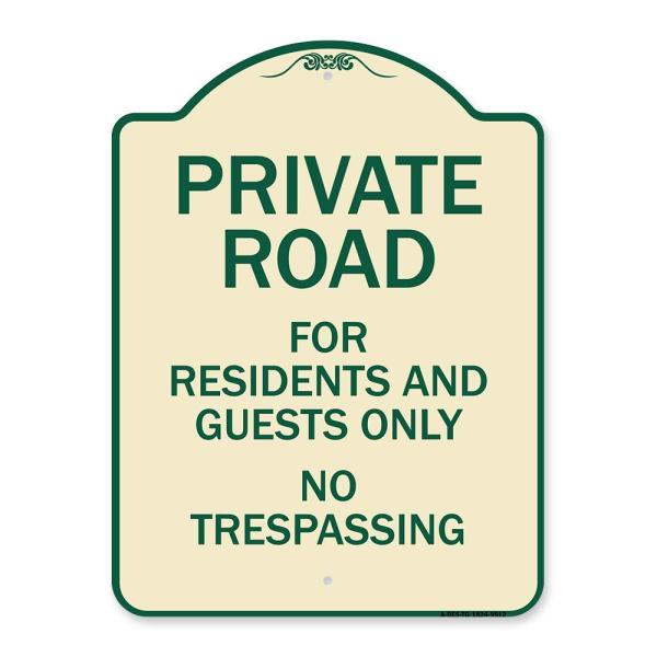 SignMission デザイナーシリーズ 看板 - 住宅とゲストのためのプライベートロードのみ No Trespassing タン＆グリーン 18インチ x 24インチ ヘビーゲージ アルミ