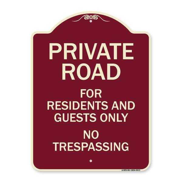SignMission デザイナーシリーズ 看板 - 住宅とゲストのためのプライベートロード Only No Trespassing バーガンディ 18インチ x 24インチ ヘビーゲージ アルミ