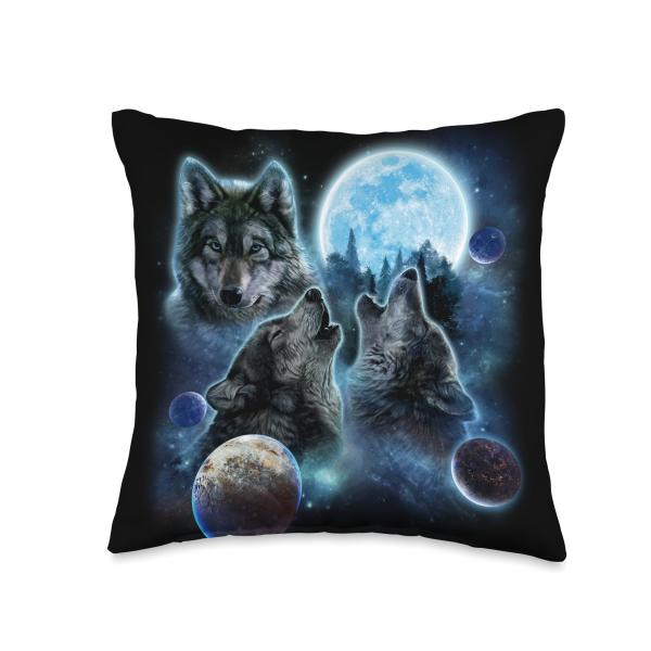 Three Wolf Howling and Moon Throw Pillow