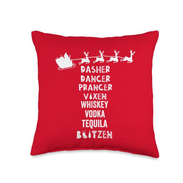 Dasher Dancer Prancer Vixen Whiskey Tequila Vodka Blitzen Throw Pillow