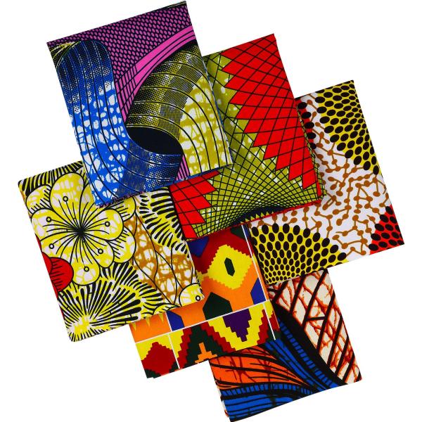Ankara Wax Print Fat Quarters - 6 Pieces (Geometry Style), 19.5 x 15.7 Inch/ 50 x 40 cm African Print Cotton Quilting Fabric for Sewing Face Protector