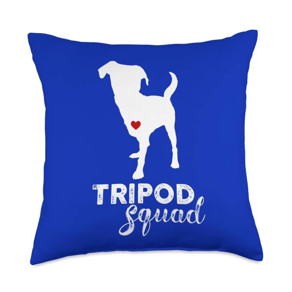 Tripod Squad, Right Front Leg Amputee Dog, Tripaw Squad Throw Pillow