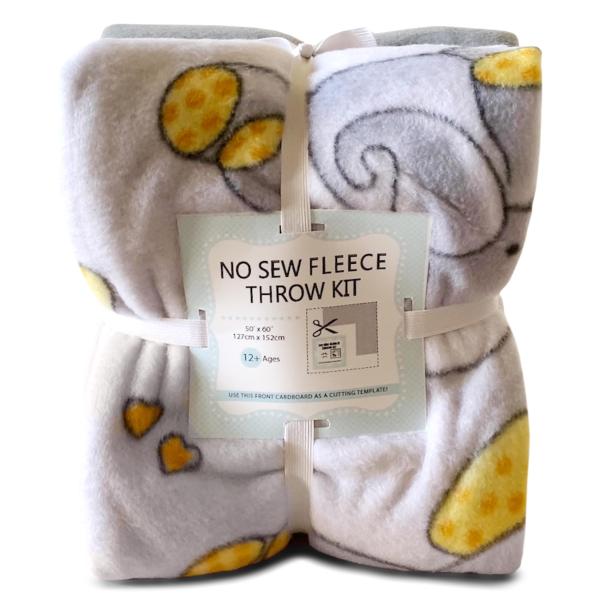YourFleece No-Sew Throw Fleece Fabric DIY Blanket Making Kit, Make Your Own, Anti-Pill, Elephants, 50x60 Inches