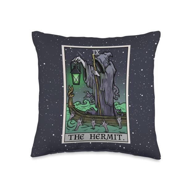 The Hermit Tarot Card Gothic Halloween Grim Reaper Horror Throw Pillow