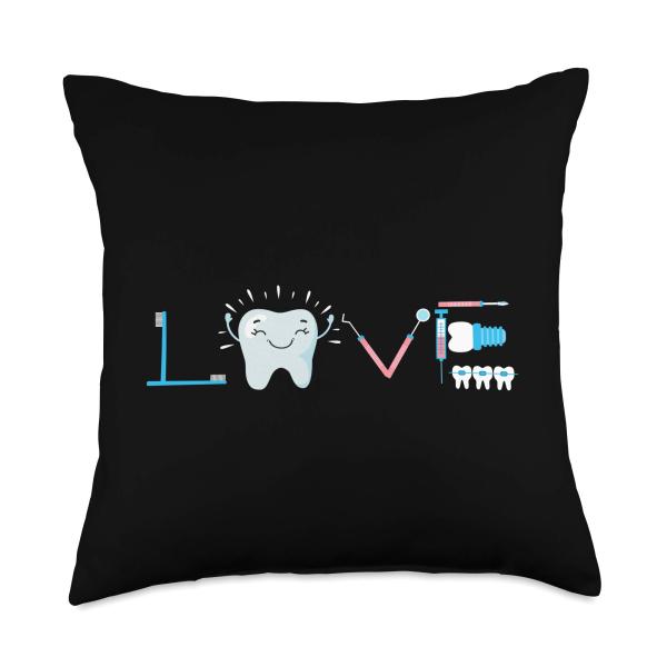 Cute Dentistry LOVE Teeth Dental Hygienist Throw Pillow