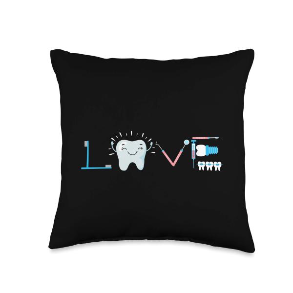 Cute Dentistry LOVE Teeth Dental Hygienist Throw Pillow