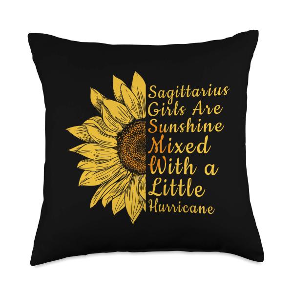 Sagittarius Girl Birthday In December Sunflower Funny Women Throw Pillow
