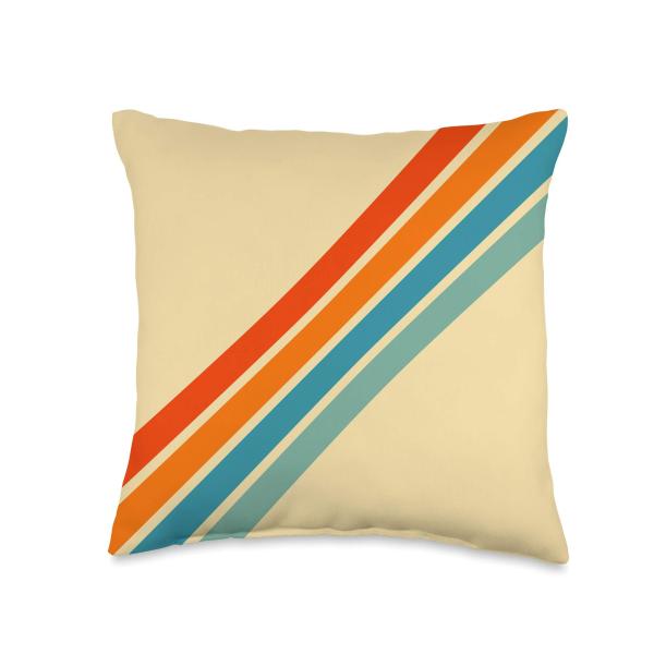 Red Orange Blue Vintage Vibes 70s Style Retro Stripes Throw Pillow