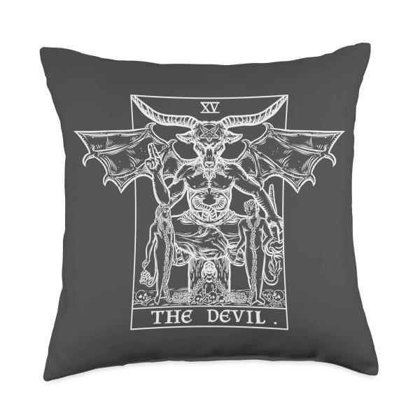The Devil Tarot Card Baphomet Gothic Halloween Satanic Witch Throw Pillow