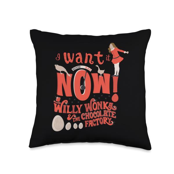 Willy Wonka and the Chocolate Factory I Want It Now Throw Pillow