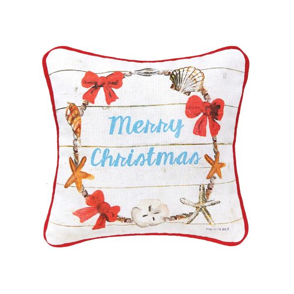 C＆F Home Merry Christmas Shell Wreath Printed ＆ Woven Small Petite Accent Pillow 8" x 8" 8" x 8" Blue