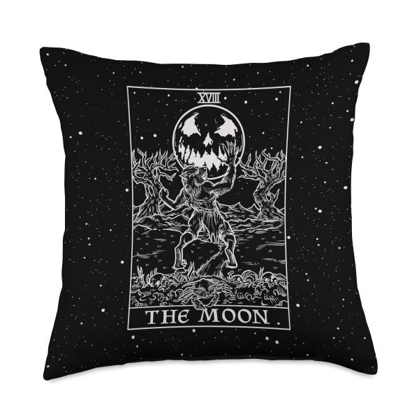 The Moon Tarot Card Halloween Werewolf Gothic Horror Witch Throw Pillow