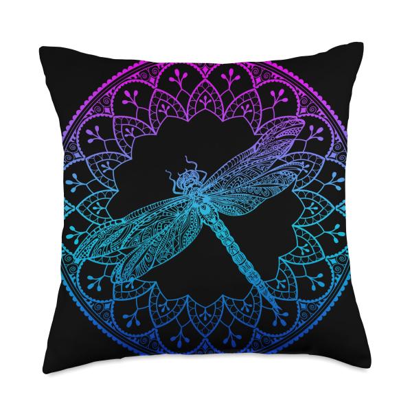 Mandala Fractal Geometry Beautiful Insect Pretty Dragonfly Throw Pillow