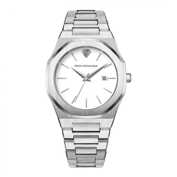PIERRE RICHARDSON PR5421 Men's Watch - White Dial, Silver Stainless Steel, Quartz, Sapphire, 41mm, 5ATM