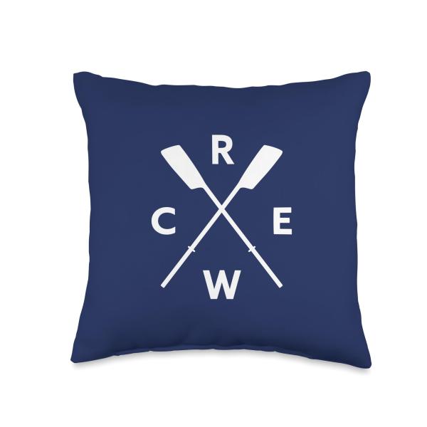 Rowing Crew Coach Coxswain Crossed Oars Blue and White Throw Pillow