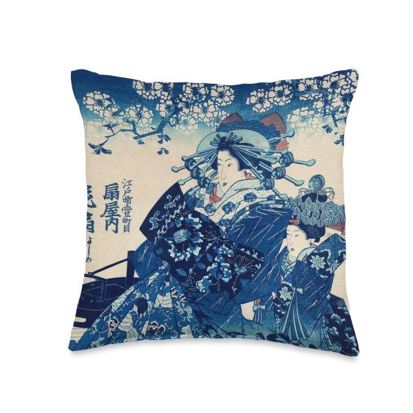 Utagawa Kuniyoshi Vintage Ukiyo Japanese Art Courtesan Throw Pillow