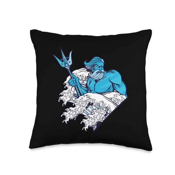Poseidon God of the Sea Trident Greek Ancient Mythology Throw Pillow