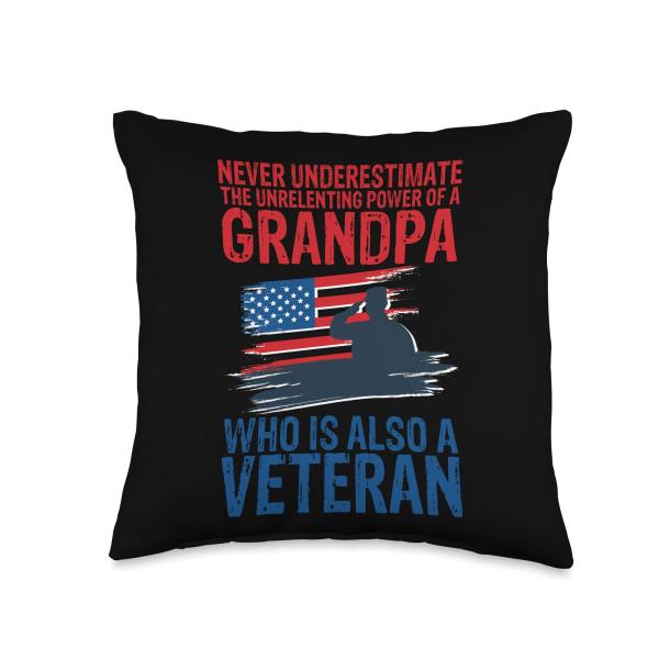 Veteran Shirts Power Of Grandpa USA Soldier Tees Men Gifts Throw Pillow