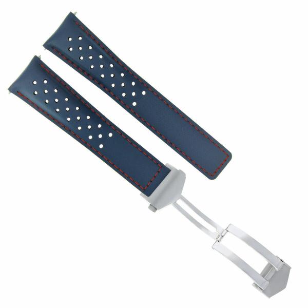 Ewatchparts 22mm レザーウォッチバンドストラップ タグホイヤー カレラ モナコ F1対応 穴あきクラスプ ブルー
