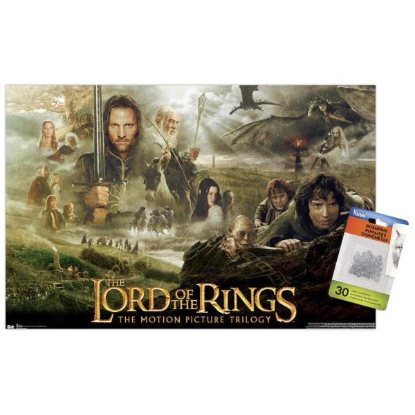 Trends International The Lord of the Rings: The Motion Picture Trilogy Wall Poster, 14.72" x 22.37", Premium Poster ＆ Push Pin Bundle