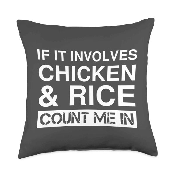 Funny Chicken And Rice Weightlifter Weightlifting Bulking Throw Pillow