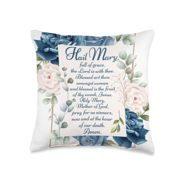 Hail Mary Full of Grace Prayer Catholic Blessed Mother Mary Throw Pillow