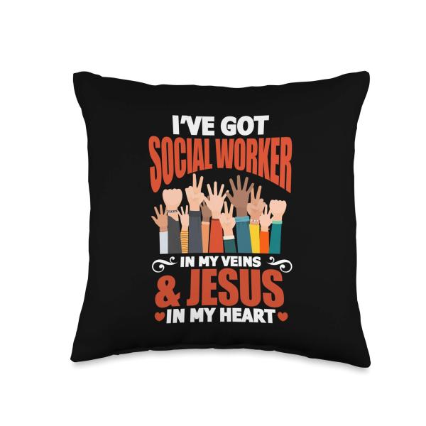 Social Worker I've Got Social Worker In My Veins ＆ Jesus Throw Pillow