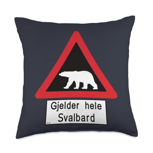 Svalbard Polar Bear Sign | Gjelder hele Svalbard | Norway Throw Pillow