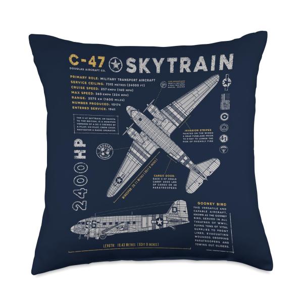 C-47 Skytrain | C47 Douglas Dakota WWII Transport Aircraft Throw Pillow