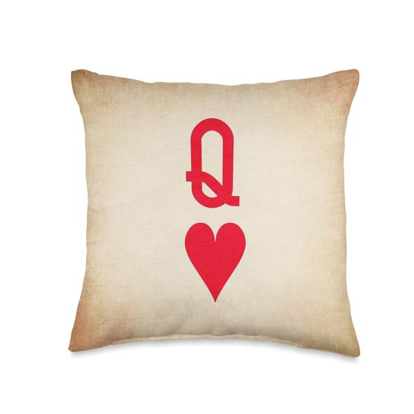 Queen of Hearts, Vintage Alice in Wonderland Playing Card Throw Pillow