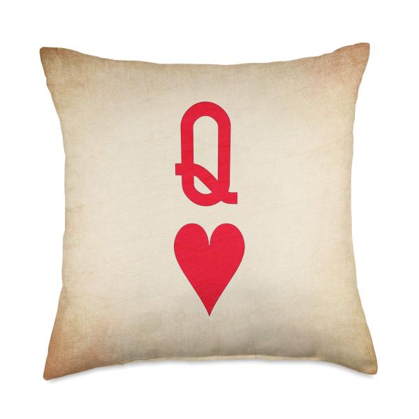 Queen of Hearts, Vintage Alice in Wonderland Playing Card Throw Pillow