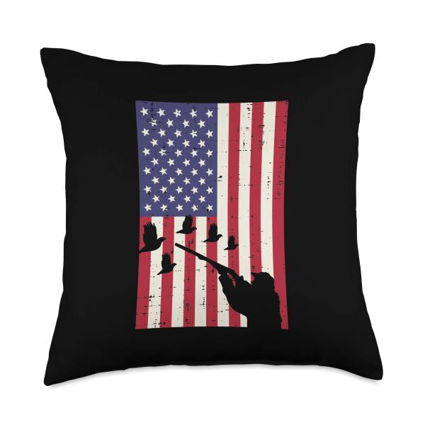 Flag Quail Pheasant Hunting Vintage Upland Hunt Patriotic Throw Pillow