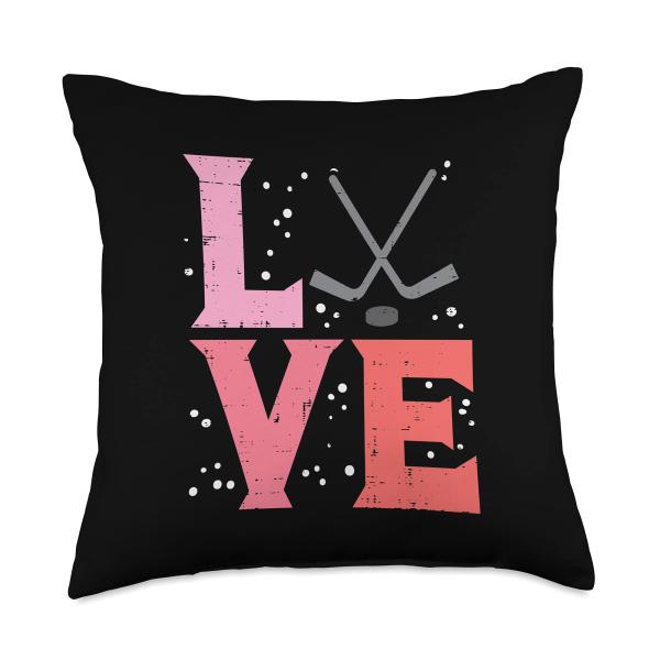 Pink Love Ie Hockey Cute Fan Player Goalie Women Girls Kids Throw Pillow