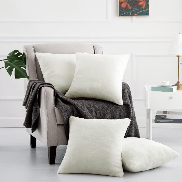 Home Soft Things Rabbit Faux Fur Pillow Shell 4 Piece Set, 20" x 20", Antique White