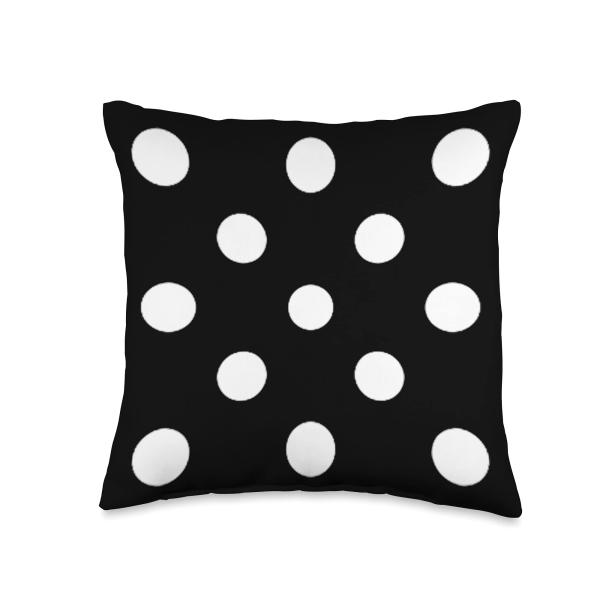Large Polka Dot Pattern in White on Black AEV456 Throw Pillow