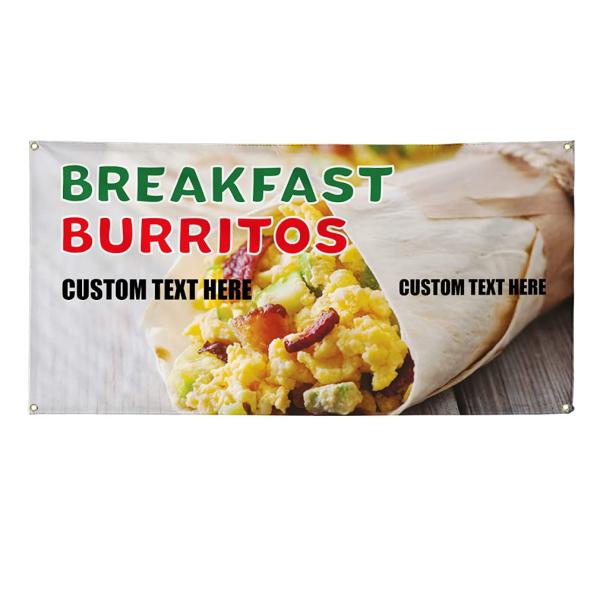 Custom Vinyl Banner Multiple Sizes Breakfast Burritos #3 Advertising Printing Bed and Breakfast Outdoor Weatherproof Industrial Yard Signs 4 Grommets