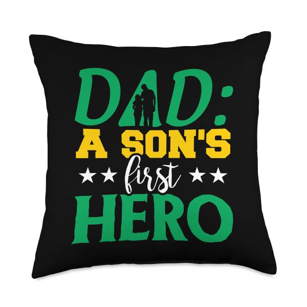 Dad Son Bond Fathers Day Shirt - Cute Dad is Hero Throw Pillow