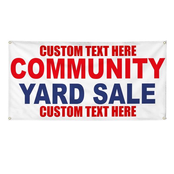 Custom Vinyl Banner Multiple Sizes Community Yard Sale Red Blue Yard Sale Outdoor Weatherproof Industrial Yard Signs 4 Grommets Personalized Text Here