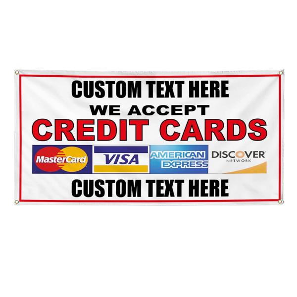Custom Vinyl Banner Multiple Sizes We Accept Credit Cards Red Restaurant Cafe Bar Buy Here Pay Here Outdoor Weatherproof Industrial Yard Signs 4 Gromm