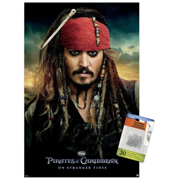 Disney Pirates of the Caribbean: On Stranger Tides - One Sheet Wall Poster with Push Pins