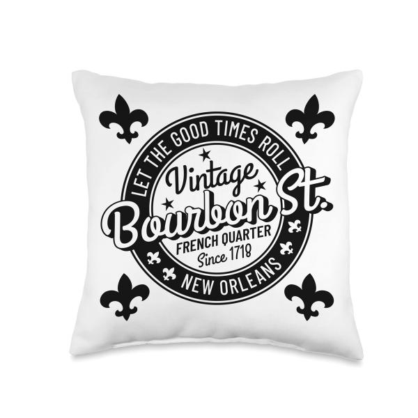 Vintage Bourbon Street New Orleans French Quarter Throw Pillow