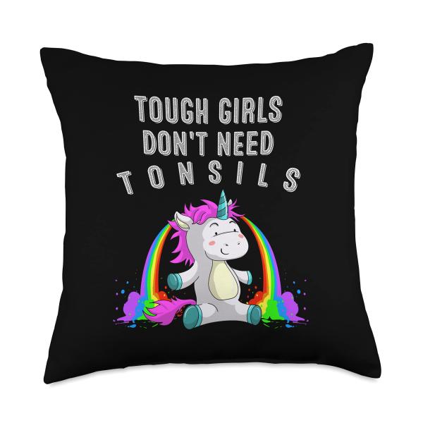 Cute Tonsils Removal Gift Unicorn Girl Tonsillectomy Surgery Throw Pillow