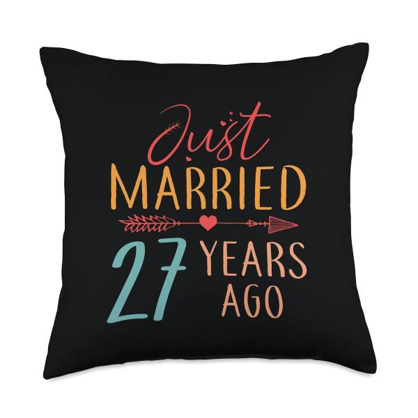 Just Married 27 Years Ago Retro Couple 27th Anniversary Throw Pillow