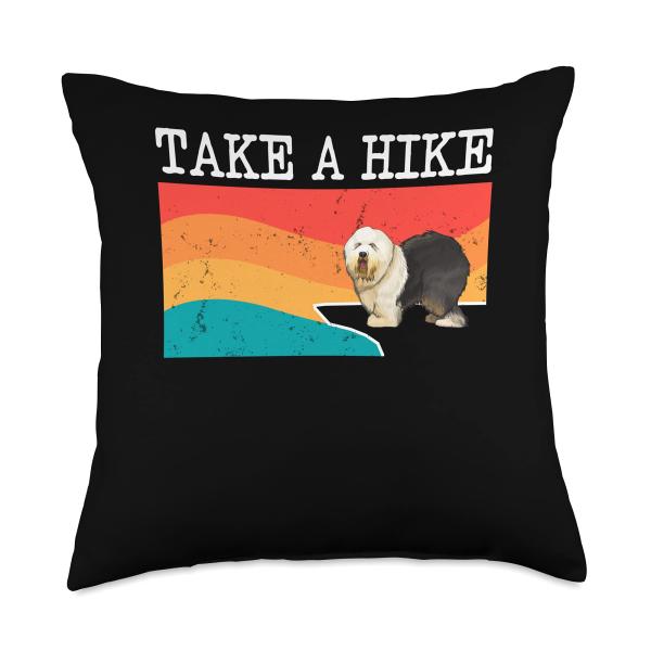 Funny Take A Hike Old English Sheepdog Graphic Hiking Throw Pillow