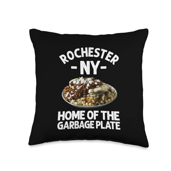 Funny Rochester NY Garbage Plate Gift Cool New York Food Pun Throw Pillow