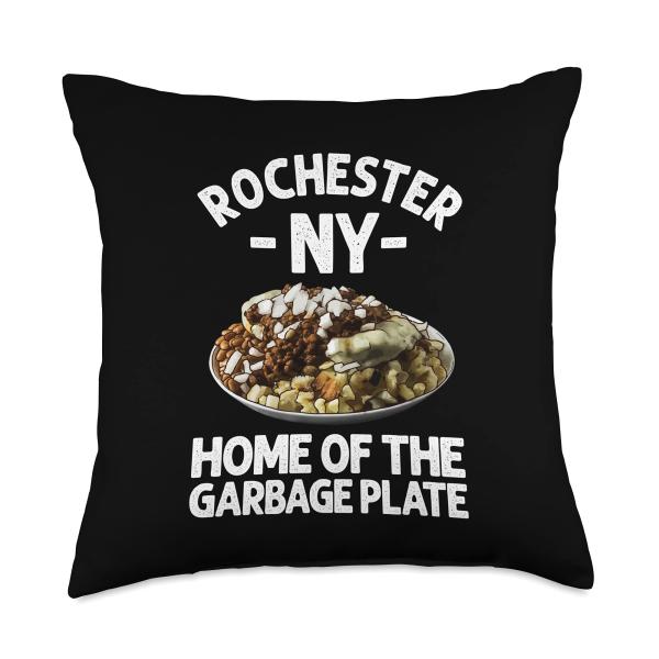 Funny Rochester NY Garbage Plate Gift Cool New York Food Pun Throw Pillow