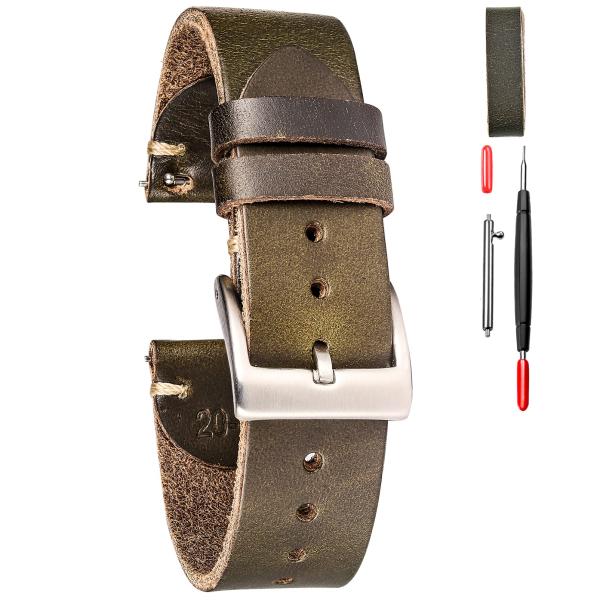 hemsut h Men's Watch Bands, Horween Leather Watch Strap, 22mm Quick Release Vintage Watch Replacement Straps