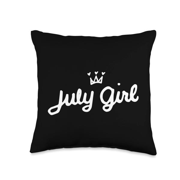 July Girl Cute Crown Funny Birthday Cancer Leo Women Gifts Throw Pillow