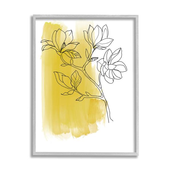 Stupell Industries Tree Blossom Branch Line Drawing Yellow Brush Pattern